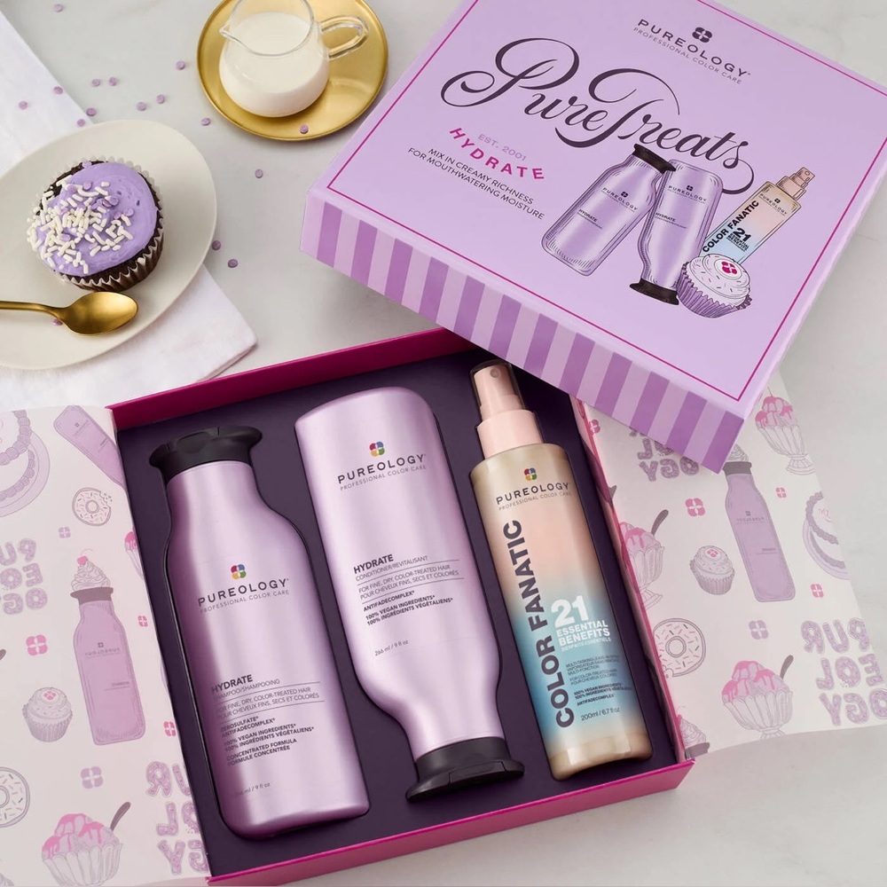 $115 Value New Pureology Hydrate Gift Set Shampoo, Conditioner & Leave-in Spray